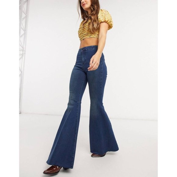 FREE PEOPLE Just Float On Flare Jeans High Rise Stretch Denim Bell Raw Hem 25 - Picture 2 of 9
